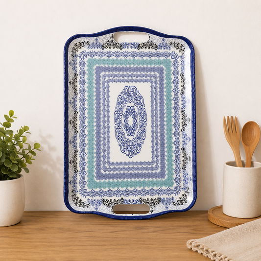 Assorted Serving Tray with Handles | Decorative Melamine Serving Tray for Tea, Snacks & Home