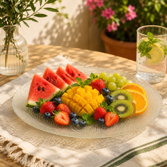 Elegant Clear Pressed-Glass Dinner Plate with Peacock-Feather Pattern – 1 Piece, 267 mm Diameter