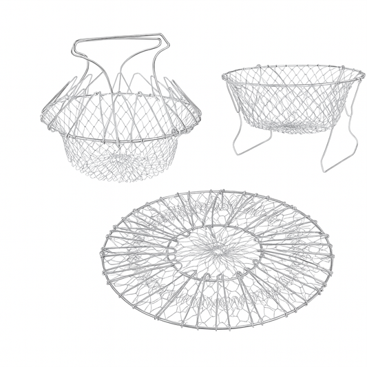 Chef Basket – Foldable Stainless Steel Frying & Steaming Strainer