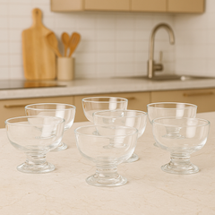 Clear Pressed-Glass Ice Cream Cups – 6-Piece Footed Dessert Set, 225 ml Capacity