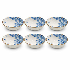 6PC Ceramic Bowl Set – Blue Floral Design with Gold Rim | Elegant Serving Bowls - Habitt