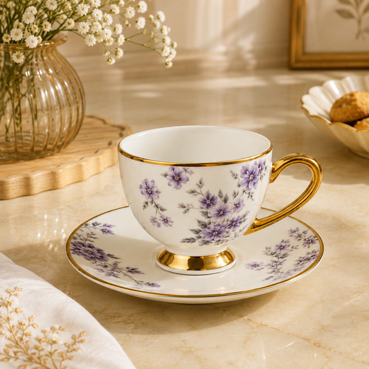 12 PCS Deluxe Cup & Saucer Set – Stylish Tea & Coffee Tableware