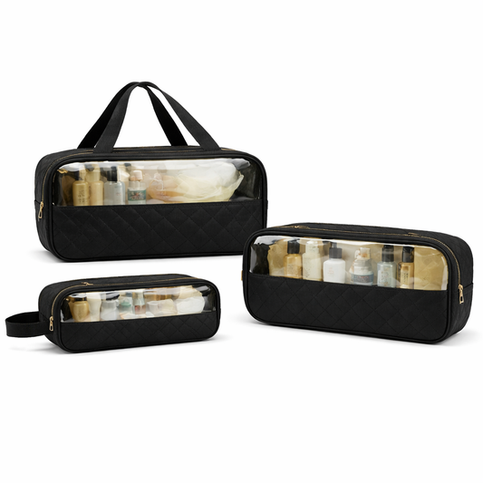 3PCS PVC Cosmetic Pouches – Transparent Travel Organizer Set (Assorted Colours) - Habitt