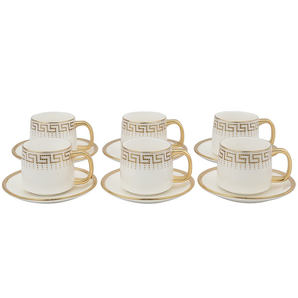 6-Piece Cup & Saucer Set – Elegant Gold-Trimmed Porcelain