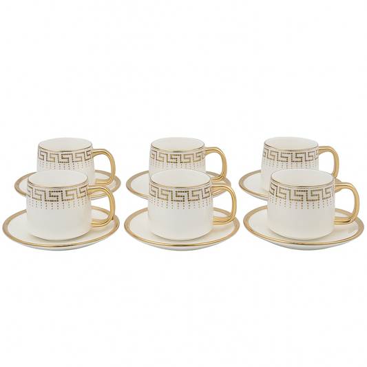 6-Piece Cup & Saucer Set – Elegant Gold-Trimmed Porcelain