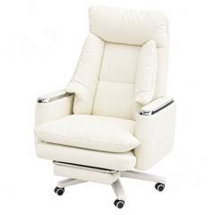 Regal Comfort Executive Recliner Chair in Light Cream Leatherette with Adjustable Backrest & Footrest – Luxury Office & Home Lounge Seating - Habitt