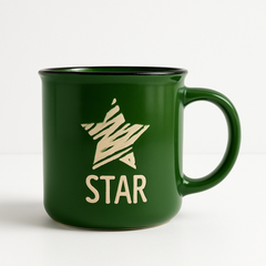 Green Ceramic “STAR” Mug  Rustic Engraved Star Design