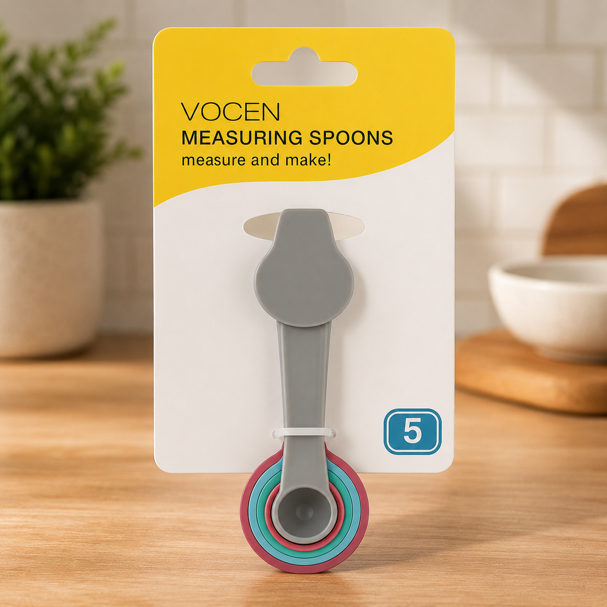 VOCEN 5-Piece Measuring Spoon Set (Assorted) – Color-Coded Kitchen Measuring Spoons for Baking & Cooking
