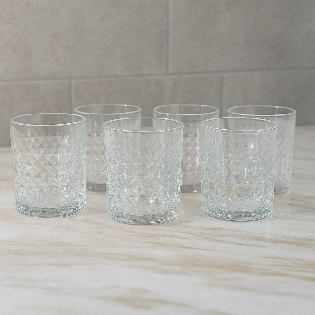 Elegant Textured Tumbler Glass Set 340 ml – Premium Clear Drinkware (6 Pcs)