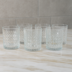 Elegant Textured Tumbler Glass Set 340 ml – Premium Clear Drinkware (6 Pcs)