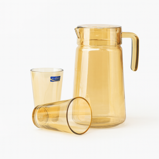 Golden-Tinted 7-Piece Water Set – 1.98 L Jug with 315 ml Glasses (Premium Coloured Glassware)