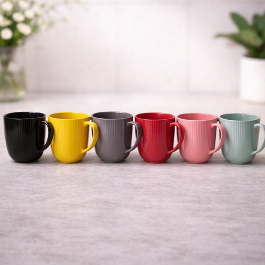 Assorted Ceramic Ribbed Mug Set – Colorful Tea & Coffee Cups Collection