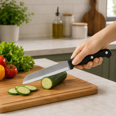 Black Chef Knife – Large Stainless Steel Kitchen Knife with Ergonomic Handle