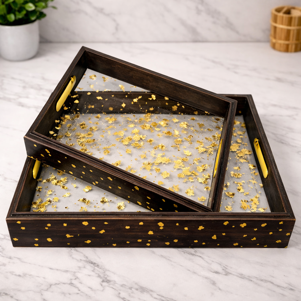 Premium 2-Piece Square Acrylic Tray Set – Elegant Decorative Serving & Organizer Trays - Habitt