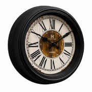 Squat Wall Clock – 10.75-Inch Heritage Roman Numeral Wall Clock with Black Frame and Wood Finish Dial - Habitt
