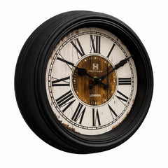 Squat Wall Clock – 10.75-Inch Heritage Roman Numeral Wall Clock with Black Frame and Wood Finish Dial - Habitt