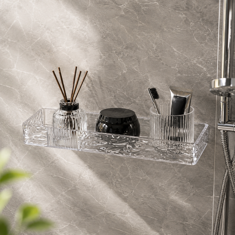 Acrylic Adhesive Straight Shelf 1PC – Clear Wall-Mounted Storage Rack for Bathroom, Kitchen & Home Organization