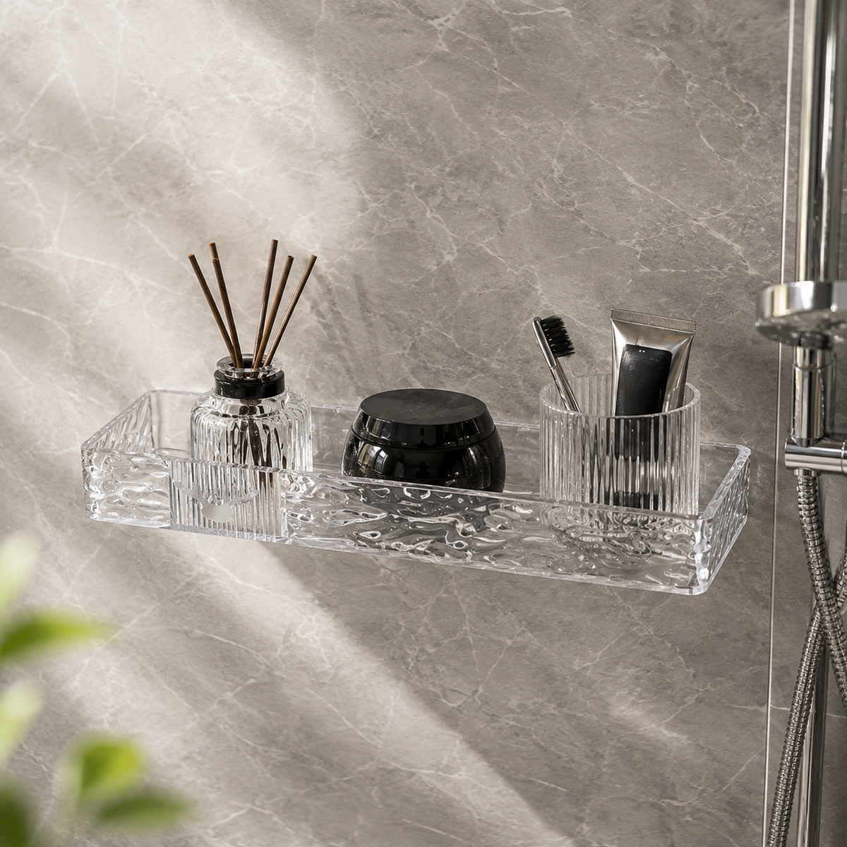 Acrylic Adhesive Straight Shelf 1PC – Clear Wall-Mounted Storage Rack for Bathroom, Kitchen & Home Organization