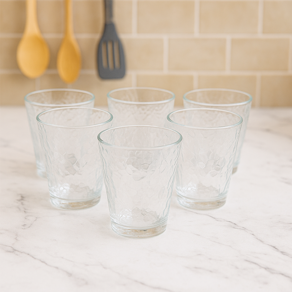Wavy-Texture Tumbler Glass Set 255 ml – Clear Everyday Drinkware (6 Pcs)
