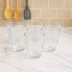 Wavy-Texture Tumbler Glass Set 255 ml – Clear Everyday Drinkware (6 Pcs)