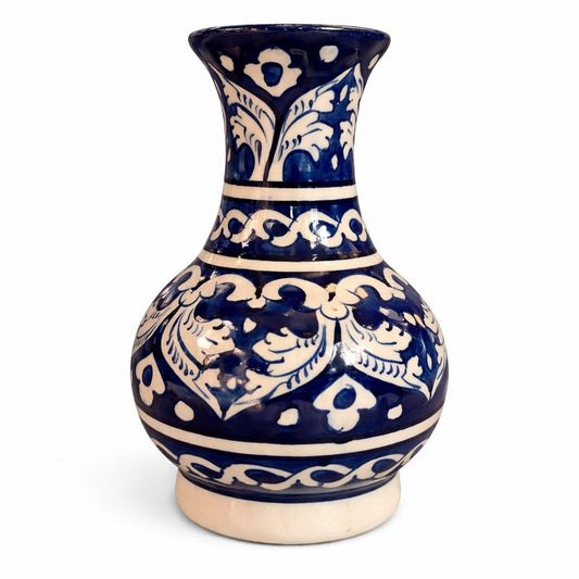 Handcrafted Blue Pottery Vase – Six Zone Design (7″ Height)