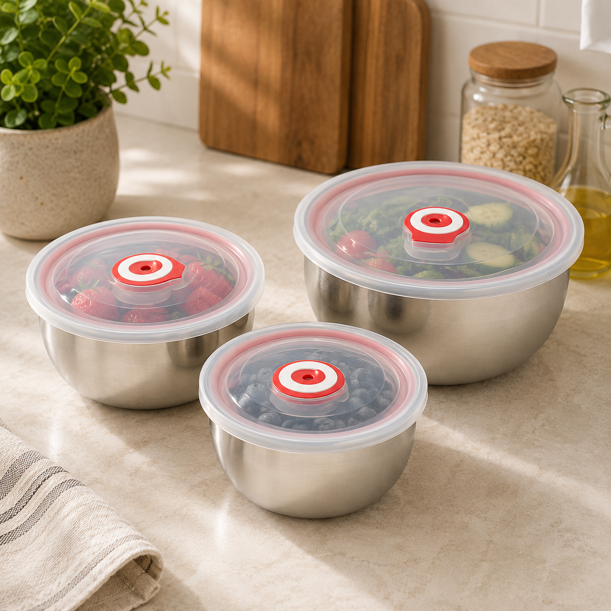 3-Piece Stainless Steel Fresh Box Set with Airtight Lids for Safe Food Storage
