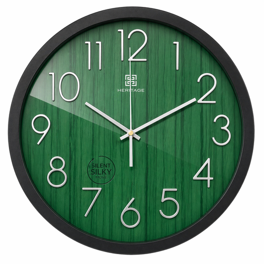 Heritage Bradford Wall Clock 14.5 Inch – Green Textured Dial with Gold Numerals & Modern Classic Style (Plastic) - Habitt