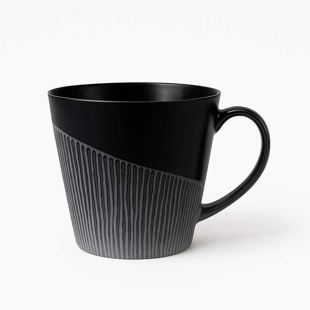 Matte Black and Grey Textured Ceramic Mug – Modern Geometric Coffee & Tea Cup