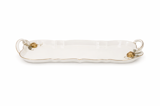 18.5-Inch Elegant Rectangular Serving Tray with Gold Accents & Handles