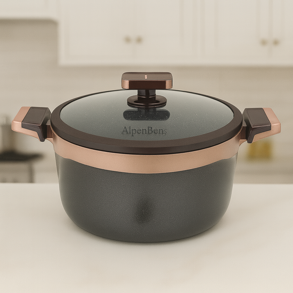 28cm Nonstick Pot with Glass Lid – Grey & Copper Finish