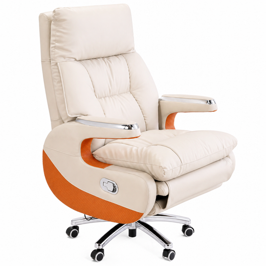 Turbo Executive Recliner Chair in Light Grey Leatherette with Plush Cushioning & Adjustable Backrest – Contemporary Office & Lounge Seating - Habitt