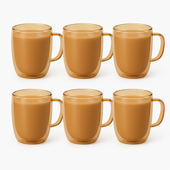 Set of 6 Double-Wall Mugs – Smokey Brown | Heat-Resistant Coffee &amp; Tea Cups