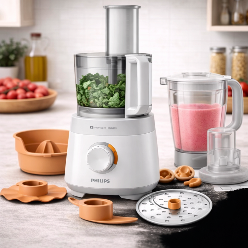 Philips Viva Collection Compact Food Processor HR7520/01 – Powerful Multi-Function Food Processor with Blender and Accessories - Habitt