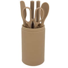 Kitchen Knife &Utensil Set with Holder – 7-Piece Non-Slip Beige Cooking Tool Set