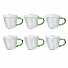Pack of 6 Textured Glass Mug with Green Handle – Elegant Tea & Coffee Cup