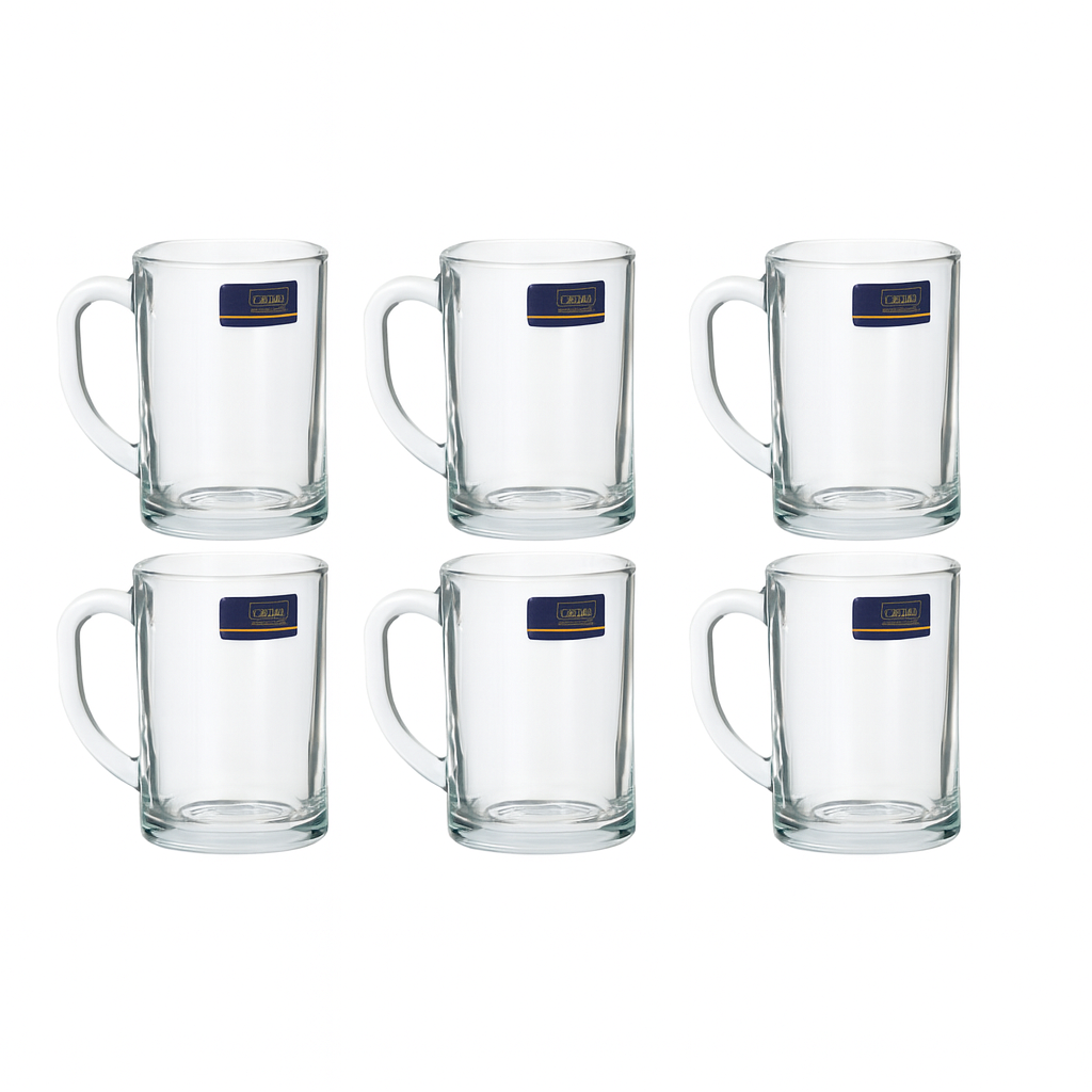 380 ml Heavy Glass Juice Mug – Classic Clear Beverage Mug Set of 6 for Juice, Water, Lassi & Shakes
