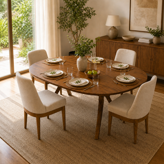 Clara 4 Seater Dining Table Set | Modern Wooden Dining Table with Upholstered Chairs - Habitt