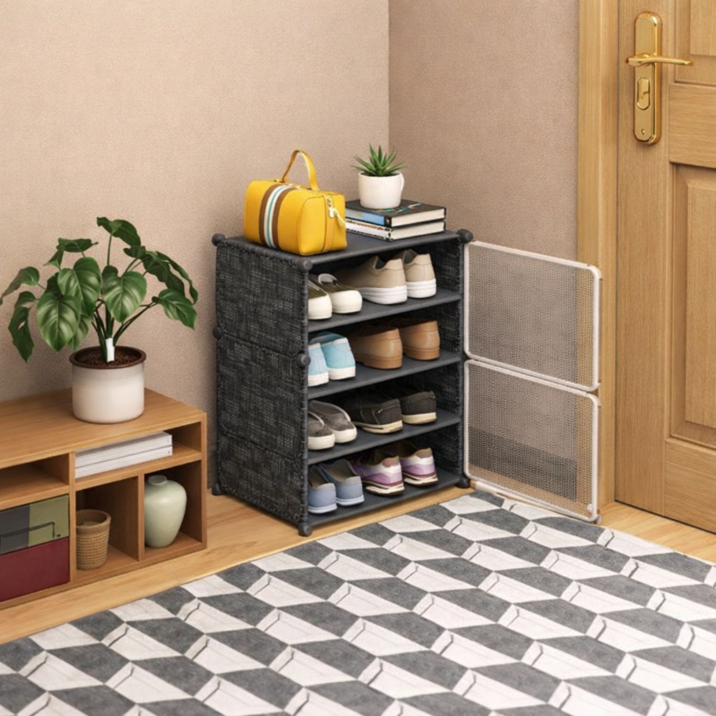 4-Layer Black Shoe Rack – Multi-Tier Storage Organizer for Entryway - Habitt
