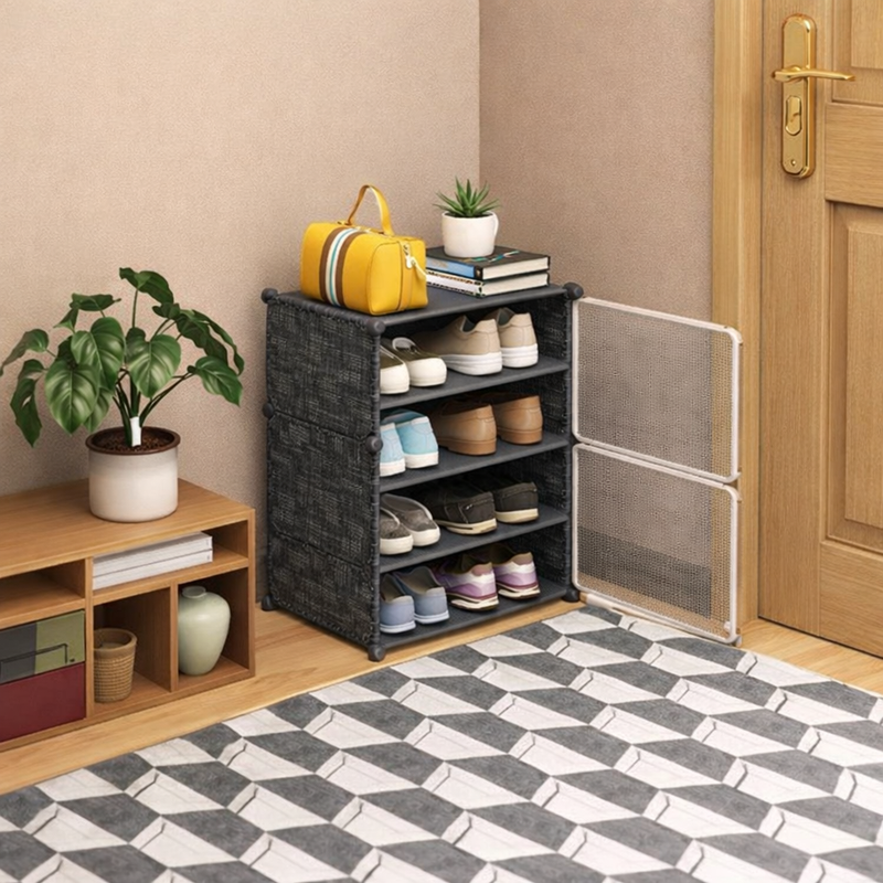 4-Layer Black Shoe Rack – Multi-Tier Storage Organizer for Entryway - Habitt