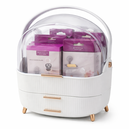 Dustproof Cosmetic Storage Box with Drawer – Elegant Makeup Organizer with Transparent Cover (White) - Habitt