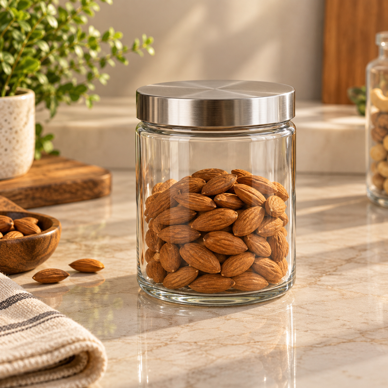 1.22L Clear Glass Storage Jar with Stainless Steel Lid – Kitchen & Pantry Canister