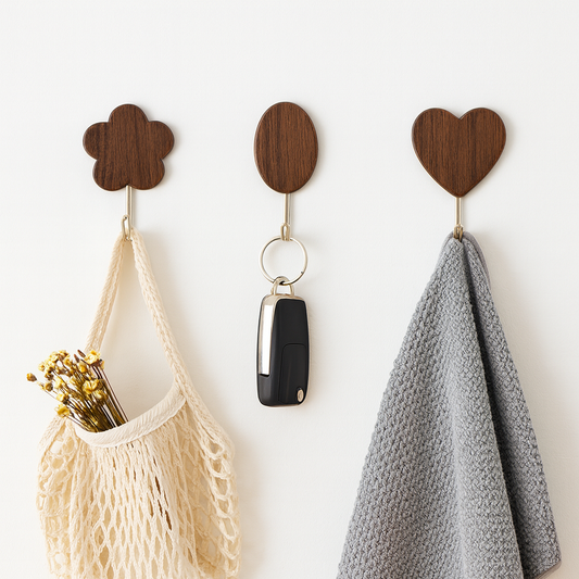 9-Piece Wooden Wall Hook Set – Oval & Heart Shape Decorative Hooks Assorted