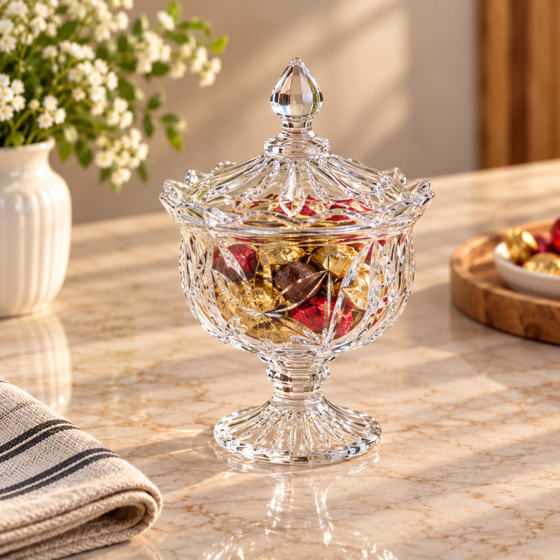 Elegant Clear Glass Candy Pot with Lid – Decorative Dessert & Snack Jar, 1 Piece