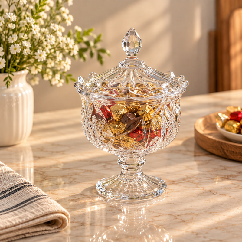 Elegant Clear Glass Candy Pot with Lid – Decorative Dessert & Snack Jar, 1 Piece
