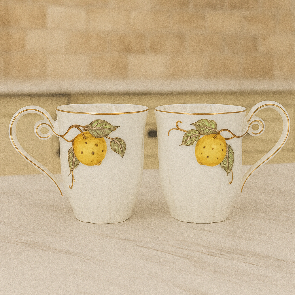 Luxury Ceramic Mug Set – Elegant Fruit Motif (Set of 2)
