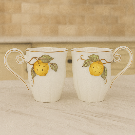 Luxury Ceramic Mug Set – Elegant Fruit Motif (Set of 2)