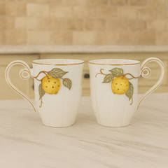 Luxury Ceramic Mug Set – Elegant Fruit Motif (Set of 2)