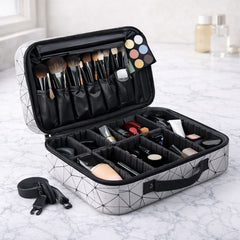 Geometric Cosmetic Bag – Quilted Makeup Organizer Travel Pouch