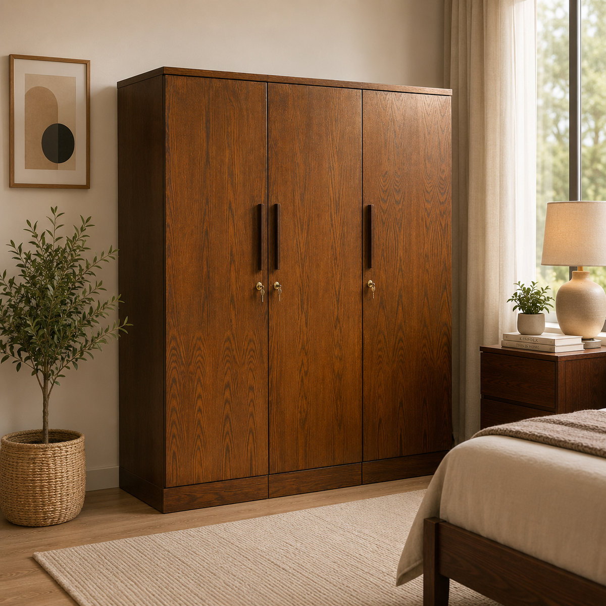 Parker 3 Door Wardrobe(Walnut)