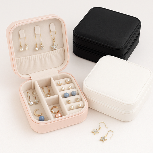1Pc Elegant Travel Jewelry Box Organizer (Assorted) – Compact PU Leather Storage Case for Earrings, Rings & Necklaces (Black, White, Pink)